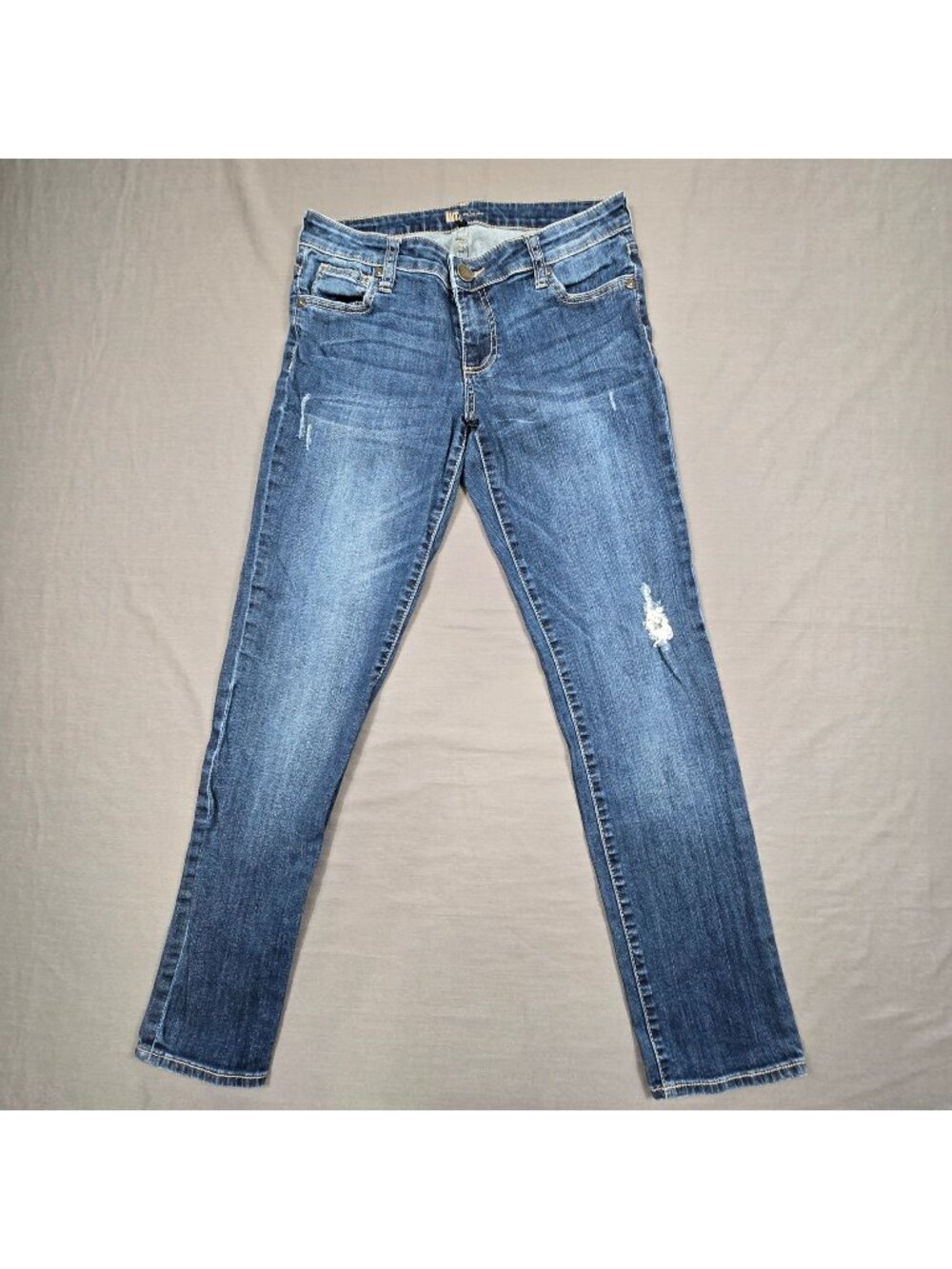 Kut Womens Size 4 Distressed Straight Leg Blue Denim Jeans